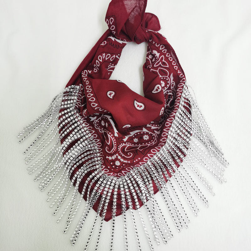 Glamorous bandana style  Vintage Paisley Tassel Scarf