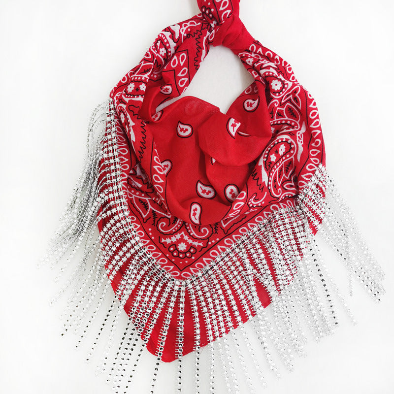 Glamorous bandana style  Vintage Paisley Tassel Scarf