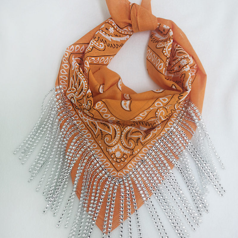 Glamorous bandana style  Vintage Paisley Tassel Scarf