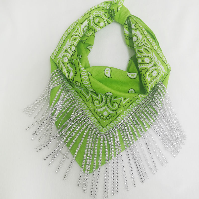 Glamorous bandana style  Vintage Paisley Tassel Scarf