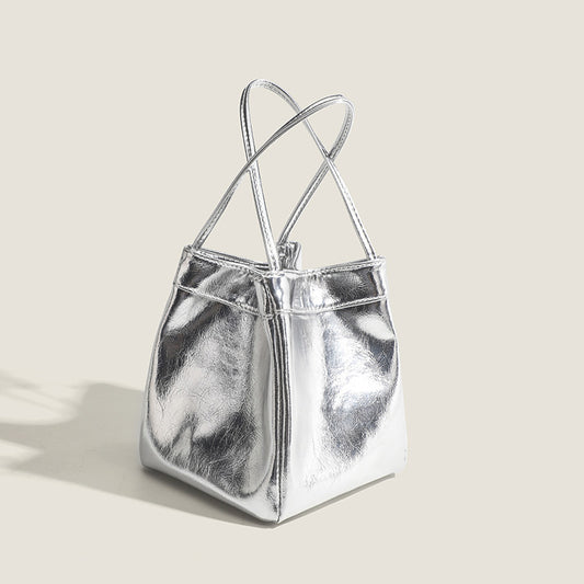 Ladies lunch tote bags -Silver Bright Portable Small Tote Bag