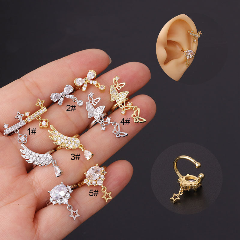 Bow Feather Fashion Zircon Ear Cuff