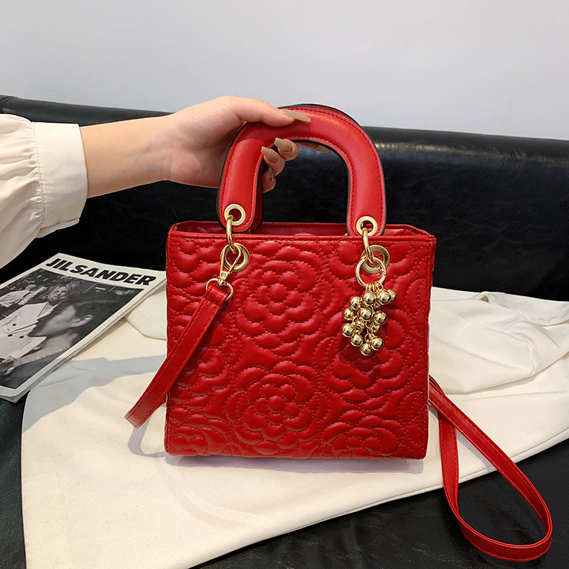 Women's Fashionable Embroidered tote bag, red handbag