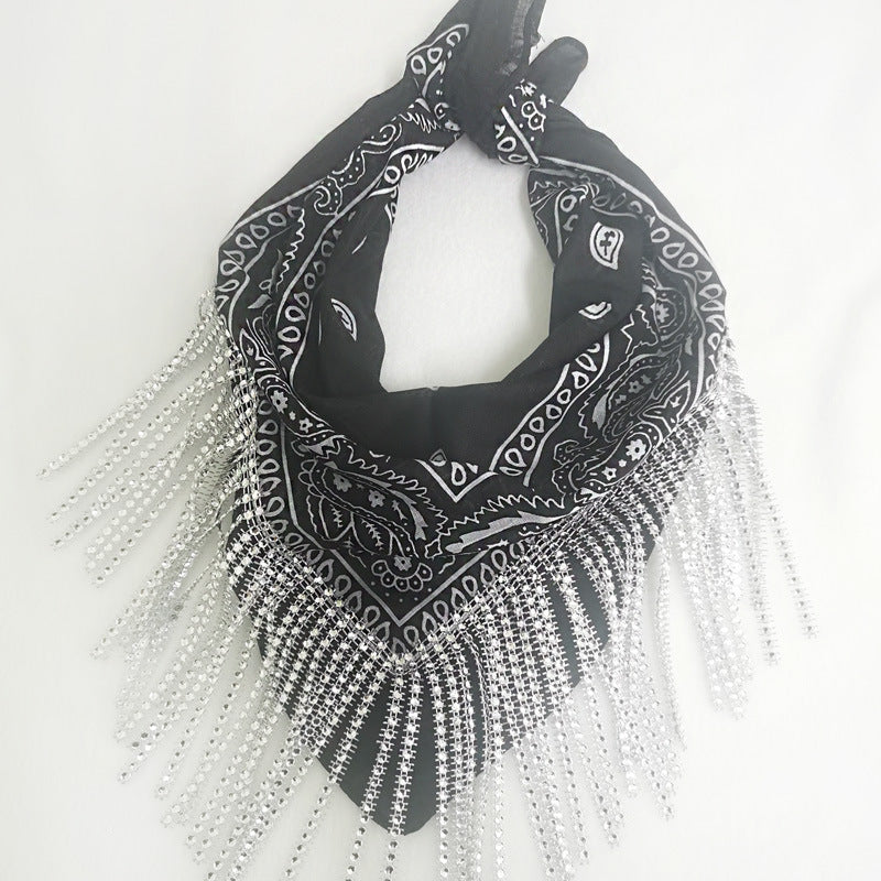 Glamorous bandana style  Vintage Paisley Tassel Scarf