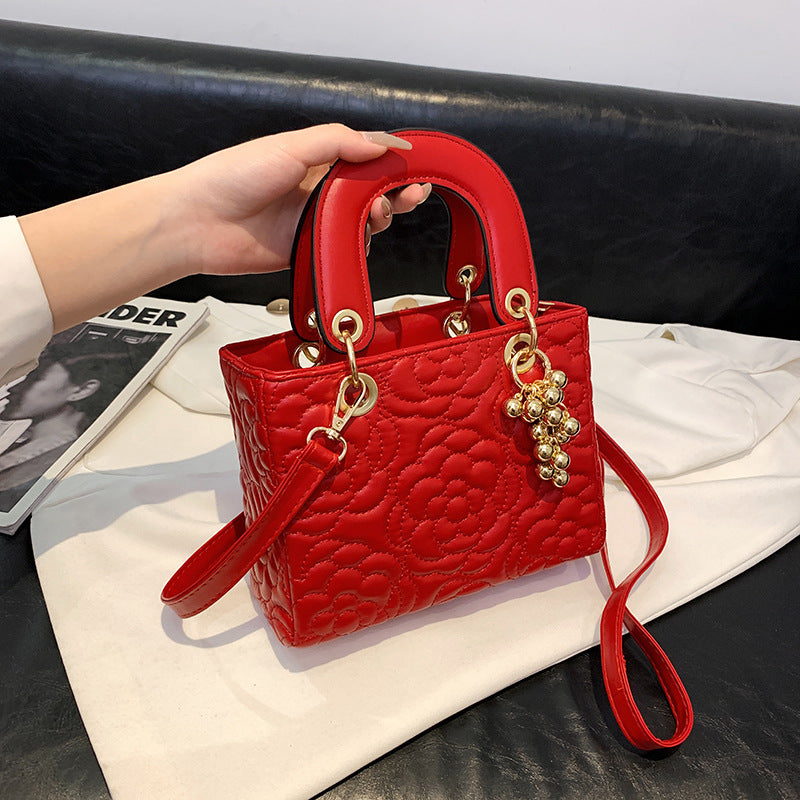 Women's Fashionable Embroidered tote bag, red handbag