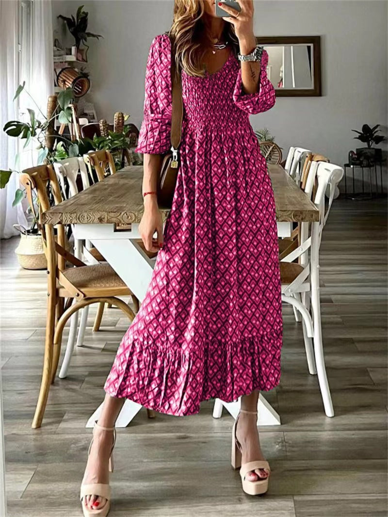 Women's Floral Midi Dresses 2025 Summer Cap Sleeve Smocked Ruffle A Line Long Flowy Wedding Guest Dress