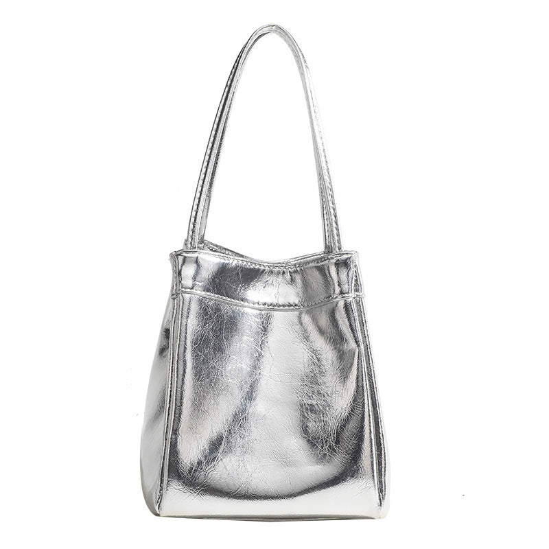 Ladies lunch tote bags -Silver Bright Portable Small Tote Bag