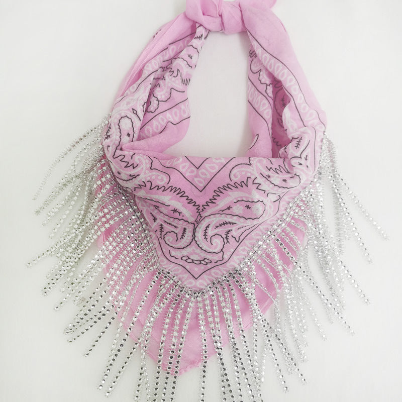 Glamorous bandana style  Vintage Paisley Tassel Scarf