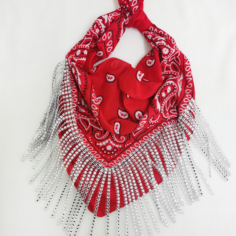 Glamorous bandana style  Vintage Paisley Tassel Scarf