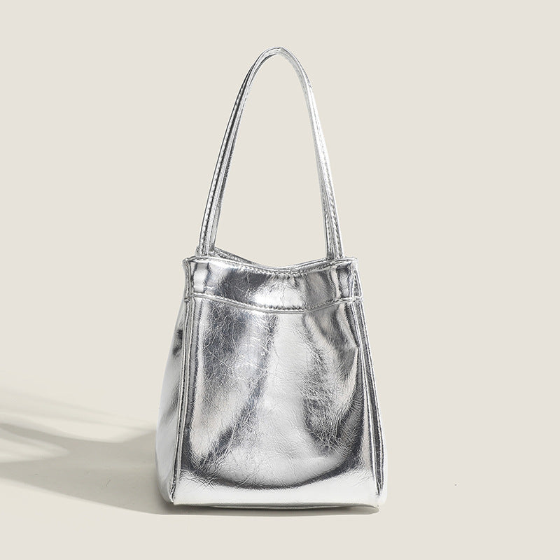 Ladies lunch tote bags -Silver Bright Portable Small Tote Bag